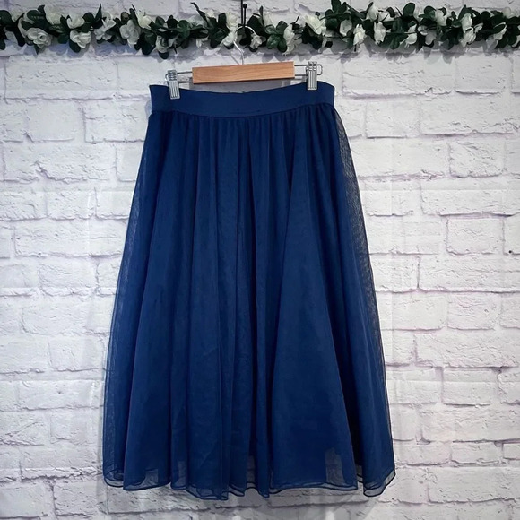 Torrid Blue‎ Tulle Mesh Midi Knee Length Formal Skirt Size 00 Elastic Waist - Picture 3 of 12